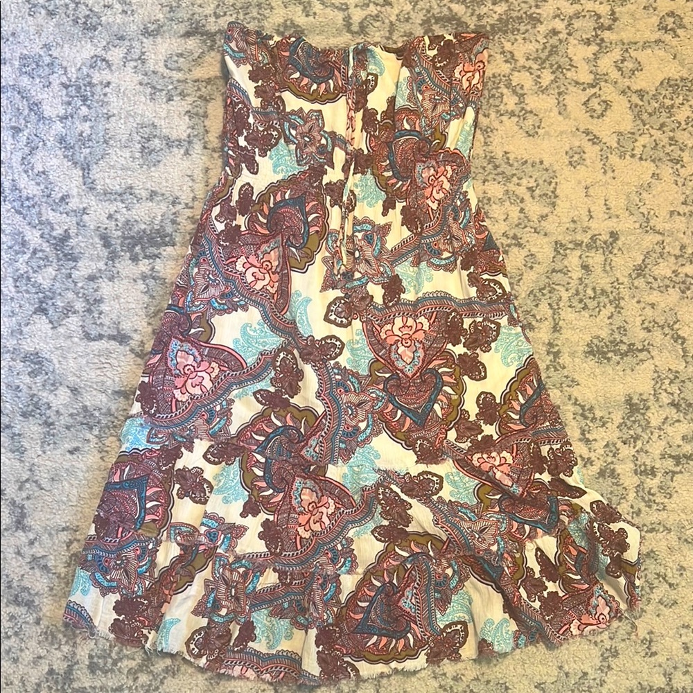 Vibrant Paisley Boho Strapless Dress